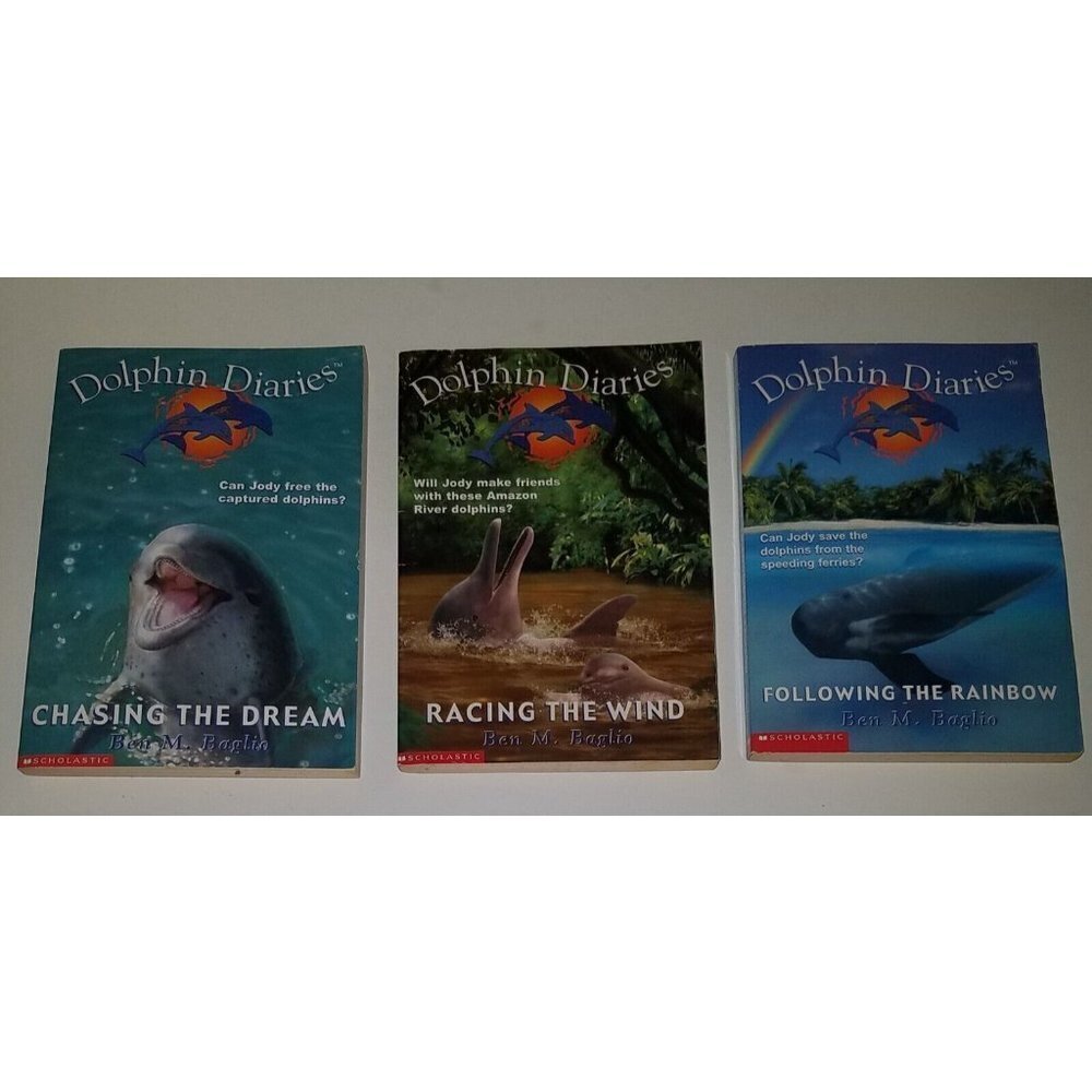 3 Dolphin Diaries Paperback Book Lot Ben M Baglio 5 6 7 Chasing Following Racing